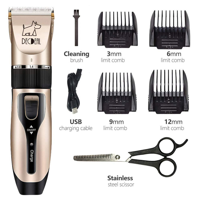 Dog Grooming Clipper, Dog Clipper, Low Noise USB Rechargeable Electric Pet Clipper for Pet Cats with 4 Clipper Combs, Stainless Steel Scissor, and Cleaning Brush - PawsPlanet Australia