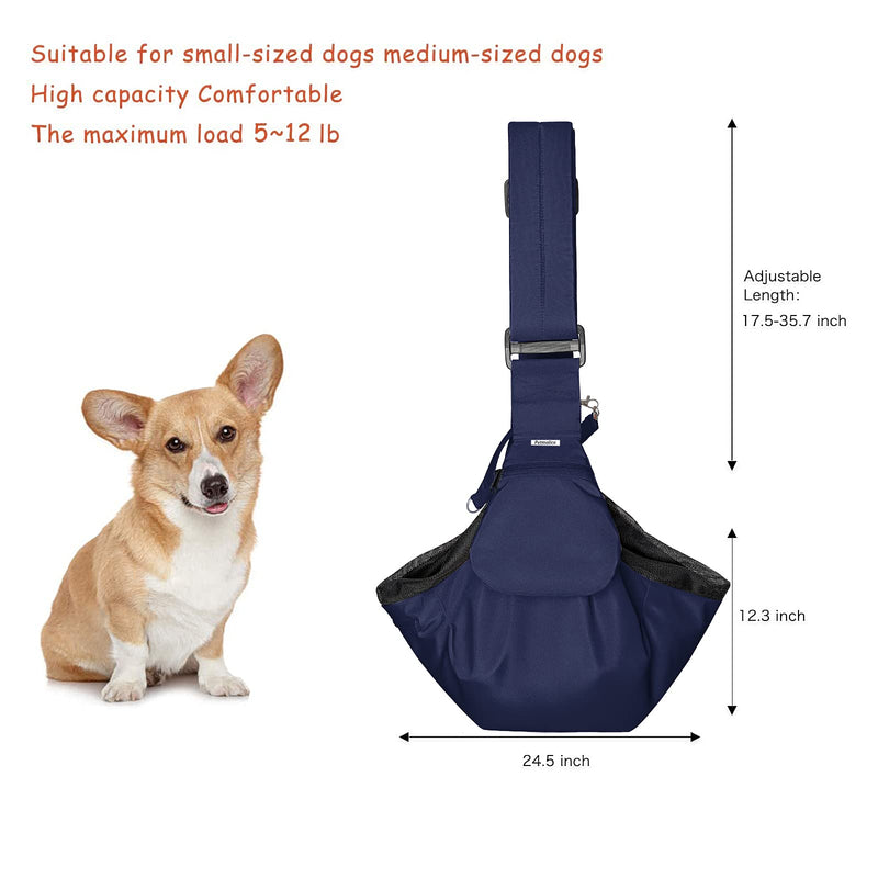 MOSISO Small Dog Cat Carrier Sling Bag, Pet Carrier Tote Bag Hands Free Adjustable Padded Strap Breathable Polyester Soft Carrying Travel Shoulder Bag with Front Pocket for Dogs Cats Navy Blue - PawsPlanet Australia