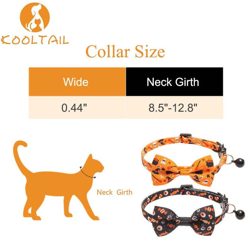 KOOLTAIL Cat Collar Breakaway with Bell - 2 Pack Bowtie Cat Collars - Cute Adjustable Collars with Safety Buckle for Indoor Outdoor Kittens Halloween - PawsPlanet Australia