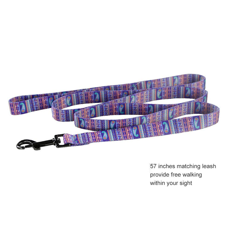 [Australia] - Ihoming Dog Collar and Leash Combo in Bohemia, Morocco, Floral and Dot Style Fit Small, Medium and Large Pet L-Up to 85 LBS Paisley-Purple 