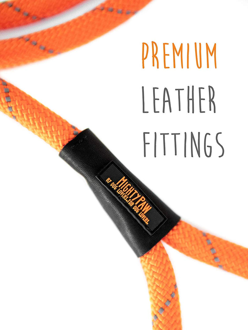 [Australia] - Mighty Paw Slip Rope Dog Leash | 6 ft, One-Size-Fits-All, Slip-On Rope Leash. Easy to Slip On, No Collar or Harness Needed. Durable & Weather Resistant Climbers Rope with Reflective Stitching (Orange) Orange 