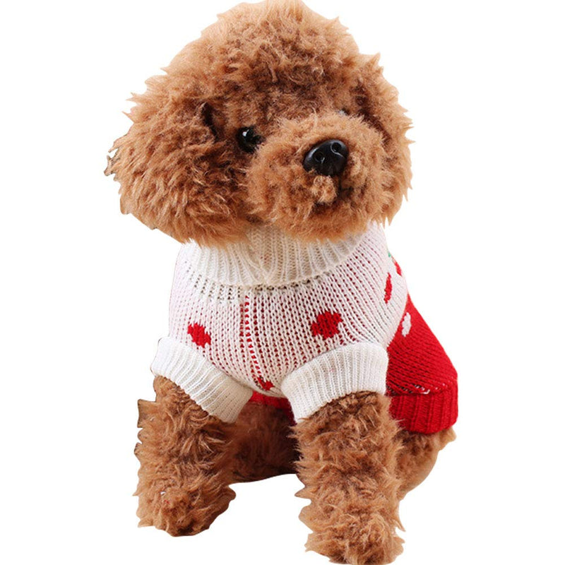 CHBORCHICEN Pet Dog Sweaters Classic Knitwear Turtleneck Winter Warm Puppy Clothing Cute Strawberry and Heart Doggie Sweater XX-Small Red1 - PawsPlanet Australia