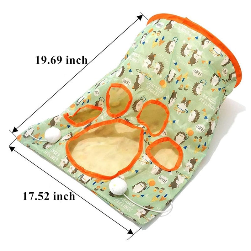 New Cat Tunnel Bags,Crinkle Bag Toy for Cats,Cat & Hamsters Play Tunnel Toy, Collapsible Cat Tunnels for Indoor Cats,Cat Drill Sleeping Bag with 3 Toy Balls 1 Mouse Toy,19.7" x 17.5" (Green) green - PawsPlanet Australia