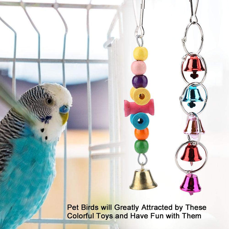 TOPINCN Bird Swing Toy Colorful Wooden & Metal Bells Parrot Cage Hanging Swing Toys Decoration Pet Supplies 6Pcs/Set - PawsPlanet Australia
