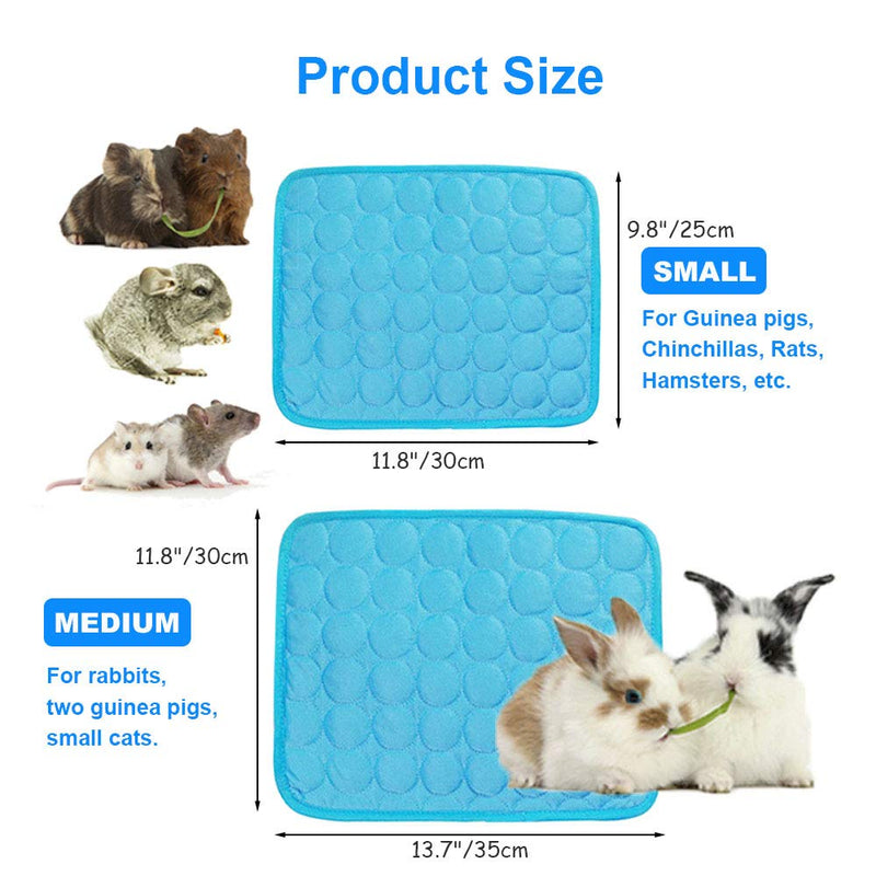 2-Pack Guinea Pig Bed Bunny Bed for Summer, Pet Cooling Mat Pad for Rabbits Guinea Pigs Chinchillas Washable Breathable Ice Silk, S, Blue+Blue S: 9.8"x11.8" - PawsPlanet Australia