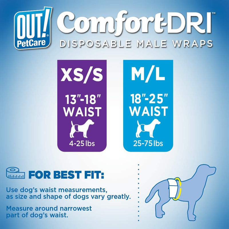 OUT! Disposable, Absorbent Male Dog Wraps with Leak Proof Fit (Pack of 12) XS/S - PawsPlanet Australia