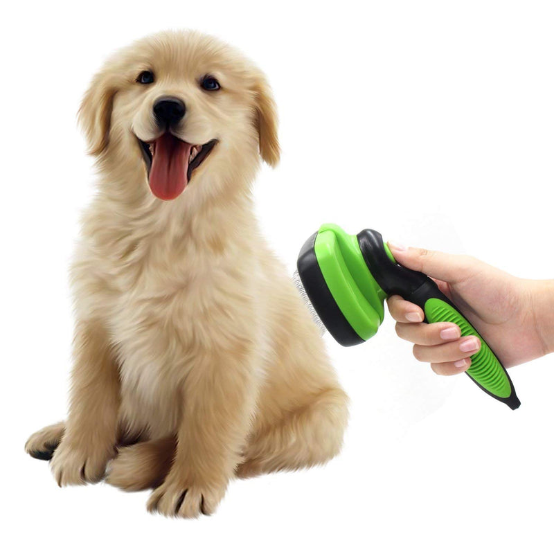 AIWEIYER Self Cleaning Slicker Brush-Pet Dog & Cat Grooming Brush- Ergonomic Soft Grip Handle -for Quick & Easy Pet Fur Removal Dander,Dirt,Massages,Improves Circulation (Green) Green - PawsPlanet Australia