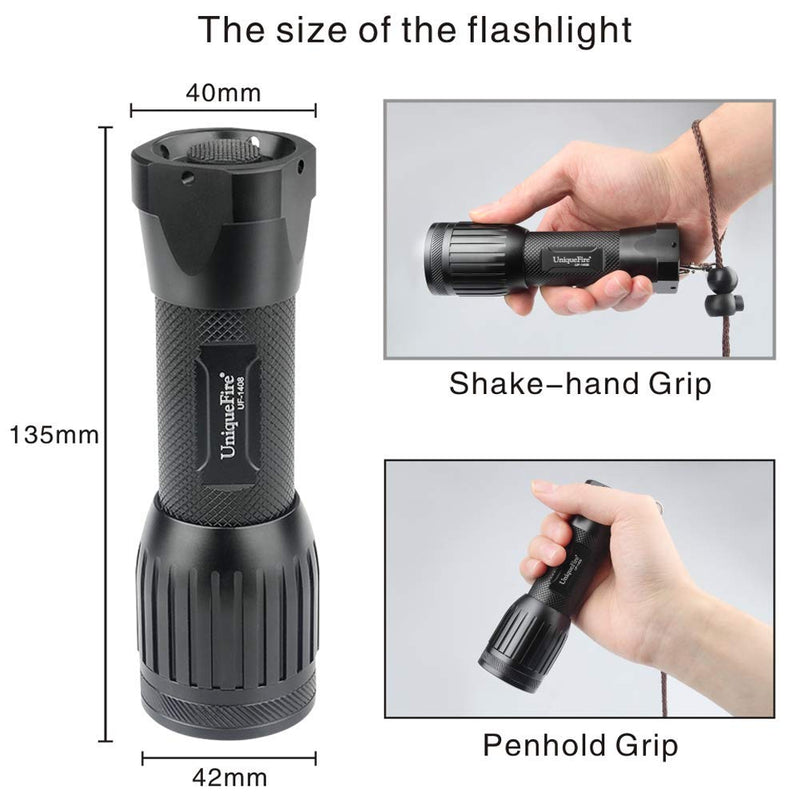 UniqueFire 1408 Blacklight Flashlight,Powerful 3 LEDs 365NM, 1 Mode,Detector for Detecting Counterfeit Money, Jade, Pet Urine, Oil Leak Detection (1408 365NM Flashight) -18650 Battery NOT Included - PawsPlanet Australia