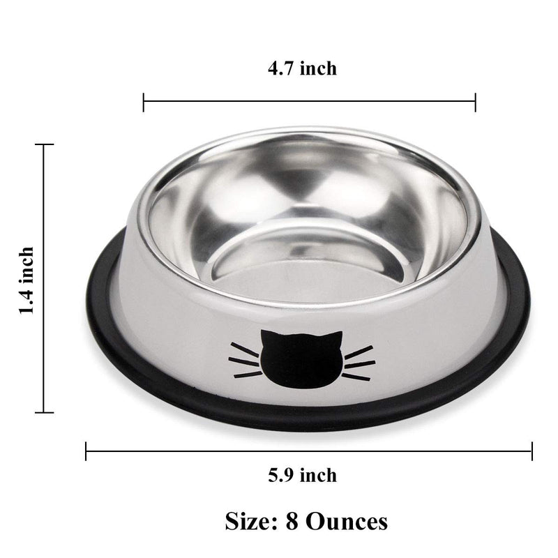 [Australia] - Comsmart Stainless Steel Pet Cat Bowl Kitten Puppy Dish Bowl with Cute Cats Painted Non-Skid for Small Dogs Cats Animals (2 Pack) Grey/Grey 