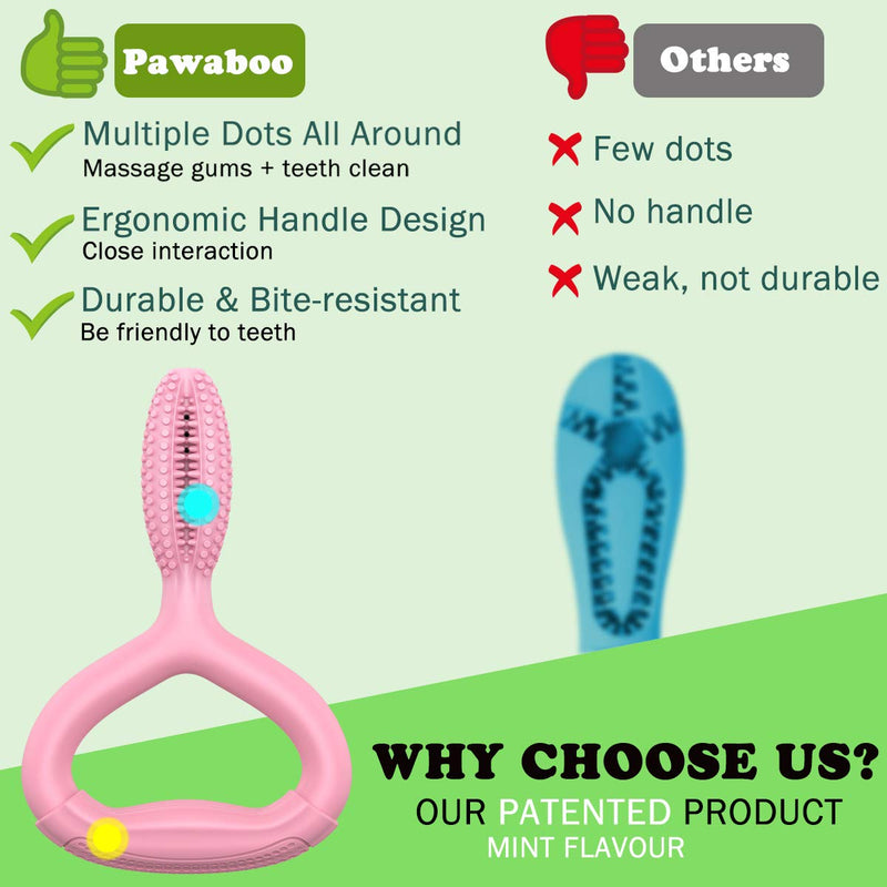 Pawaboo Dog Toothbrush Chew Toys, Rubber Toothbrush Stick Teeth Cleaning Dental Care Massager, Multifunctional Interactive Tug Chew Toys with Handle for Medium Dogs Puppies, Medium Size, Blue Pink - PawsPlanet Australia