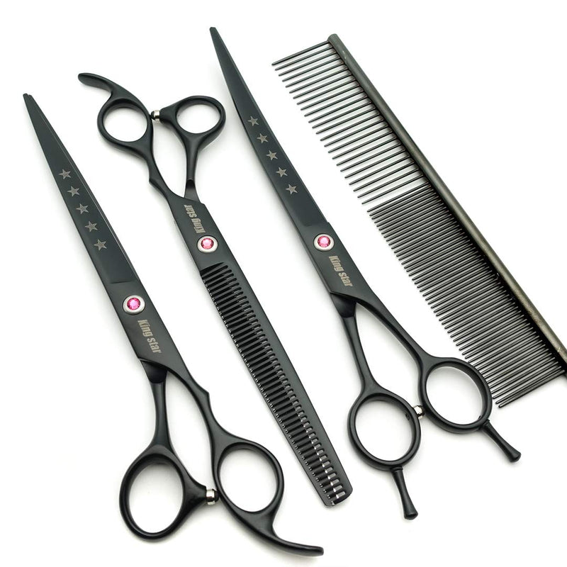 Kingstar Professional Pet Grooming Scissors Set Straight Scissors Thinning Scissors Curved Scissors with Comb case Comb 8 inches 8 inches black 3pcs set - PawsPlanet Australia