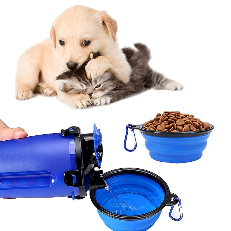 BrokSilent Dogs Travel Water Bottle, Leak Proof Puppy Bottle Water Dispenser with Bowls for Walking Blue - PawsPlanet Australia
