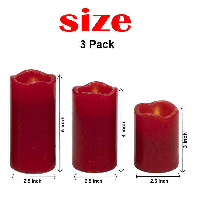 Flameless Candle, Red, 3 Pieces Led Candle(2.5" x 3"4"5"), Made of Real Wax, Flickering Pillar Candle, with 10-Key Remote Control SET OF 3 - PawsPlanet Australia