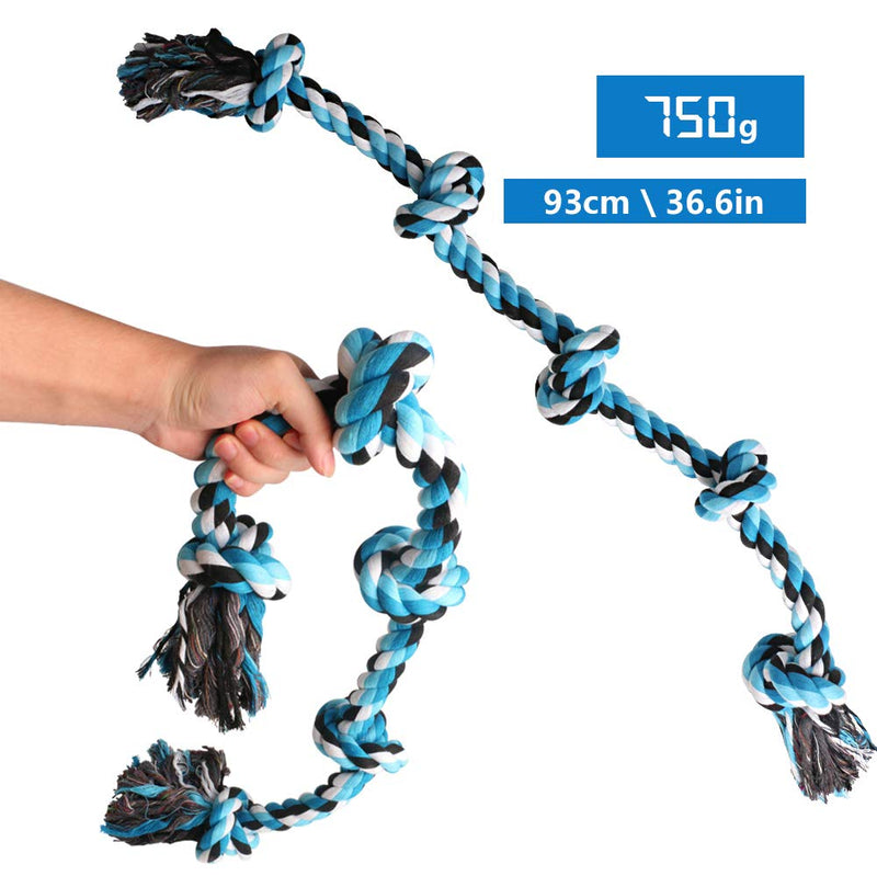 OKPOW Dog Rope Toys for Strong Dogs, 36inch 5 Knots Dog Chew Toys for Aggressive Chewers Tough Cotton Rope Toys for Large Breed Dog Tug of War Dog Teeth Cleaning Toy - PawsPlanet Australia