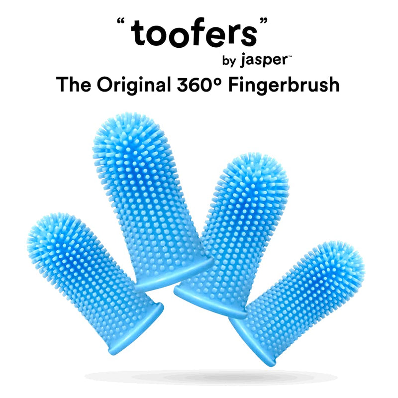 Jasper Dog Toothbrush, 360º Finger Toothbrush Kit, Ergonomic Design, Full Surround Bristles for Easy Teeth Cleaning, Dental Care for Puppies, Cats and Small Pets, Blue 4-Pack Blue (4-pack) - PawsPlanet Australia