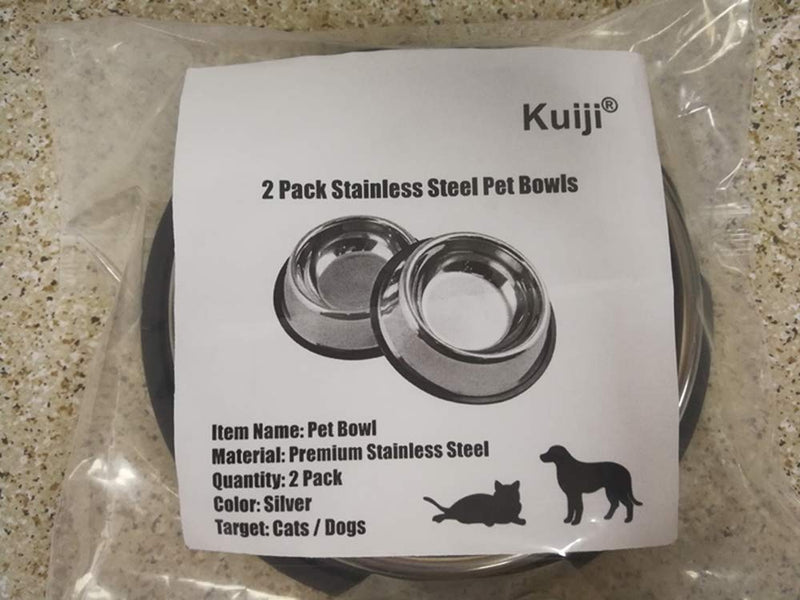 Kuiji 2 Pack Non-slip Pets Food & Water Bowl for Dog & Cat Stainless Steel Feeding Dish with Rubber Base (S, Silver) S - PawsPlanet Australia