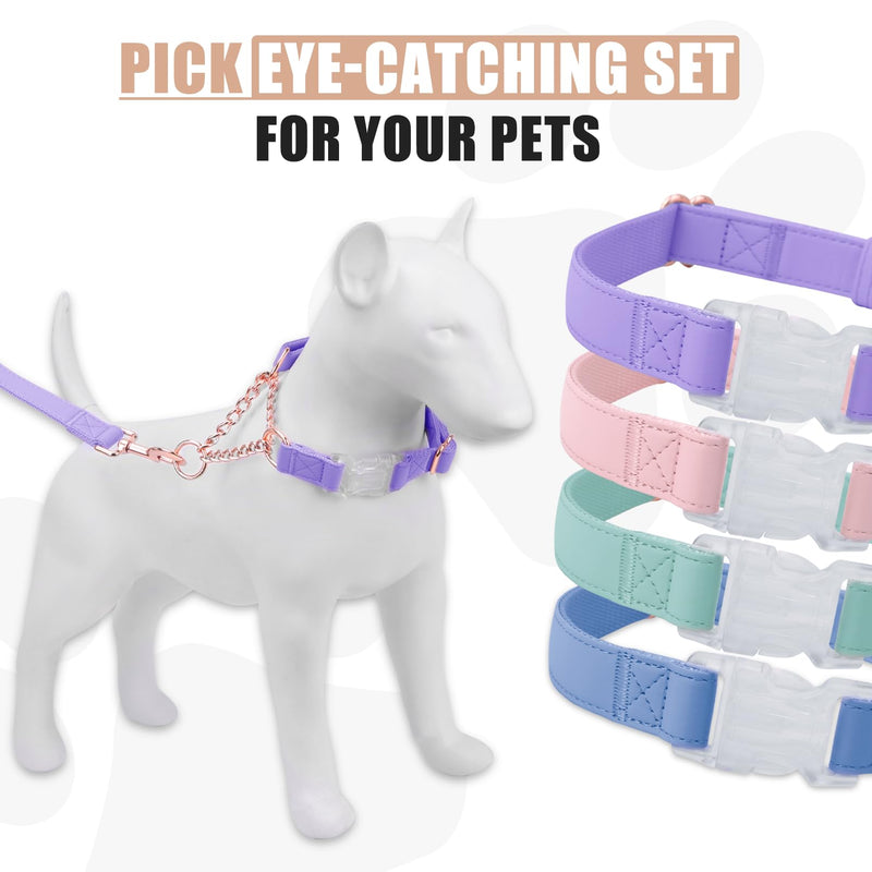 Soft Leather Martingale Collar for Dogs, Rose Gold Chain Limited Slip Collars with Quick Release Buckle, Stylish Adjustable Nylon No Pull Training Collar for Small Medium Large Dogs Purple Medium Medium (Neck 14"-17", Width 4/5") - PawsPlanet Australia
