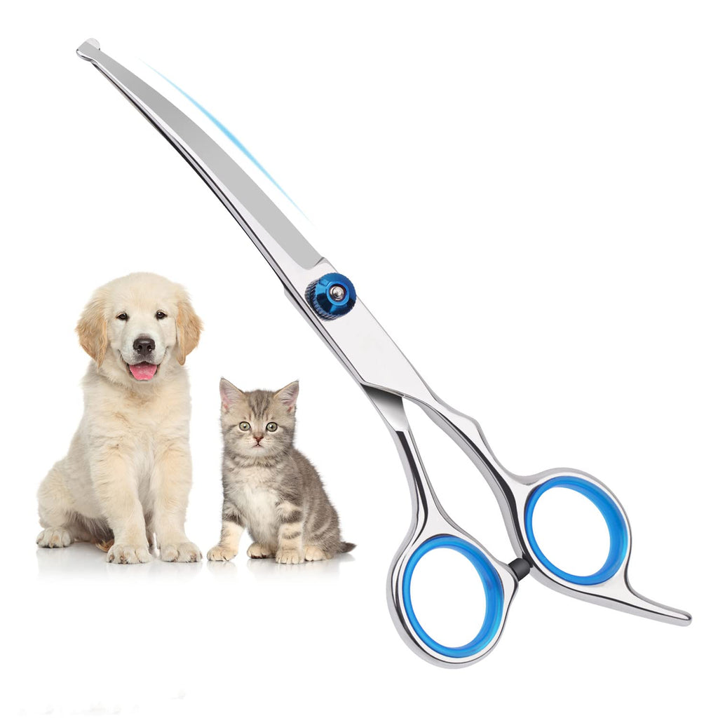 Dog Scissors, Curved Scissors Dog Grooming Scissors for Dogs, Dogs and Cats Safety Round Tip Grooming Scissors, Stainless Steel Grooming Scissors for Dogs and Cats (Blue Curved Scissors) Curved Scissors, 1 Piece - PawsPlanet Australia