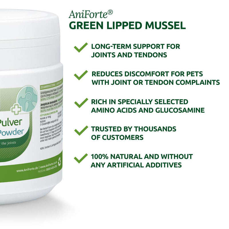 AniForte Green Lipped Mussel for Dogs and Cats 250g Powder - 100% Natural Joint Supplement with Glucosamine - PawsPlanet Australia