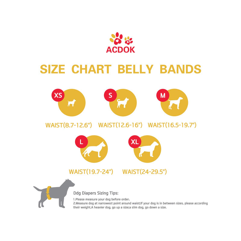 ACDOK Reusable Washable Male Dog Diapers (Pack of 3) - Belly Bands for Male Dogs Wraps XS Male Dog-2 - PawsPlanet Australia