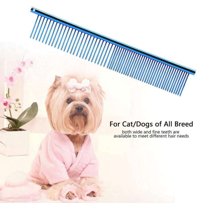 Oumefar Pet Hair Row Comb Stainless Steel Cat Hair Trimmer Comb Dog Grooming Deshedding Tool with Different Spaced Rounded Teeth(Blue) Blue - PawsPlanet Australia