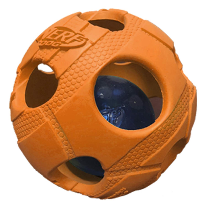 Nerf Dog Soccer Ball Dog Toy with Interactive LED, Lightweight, Durable and Water Resistant, 3.5 Inches, For Medium/Large Breeds, Two Pack, Green and Orange - PawsPlanet Australia