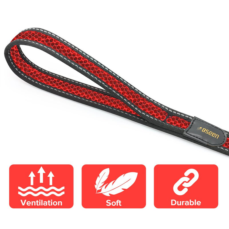 [Australia] - HiGuard Heavy Duty Reflective Dog Leash - 1.2m Reflective Strip with Comfortable Padded Handle - 6ft Long Dog Walking Leash for Large, Middle, Small Dogs Red 