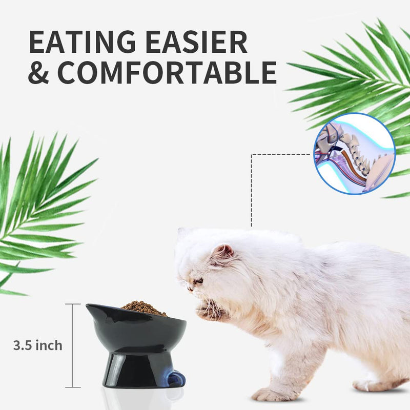 Nihow Slanted Elevated Cat Bowls: Ceramic Raised Cat Food Bowl for Protecting Pet's Spine - Microwave & Dishwasher Safe -Elegant Blue & Black (1 PC) 4.5 OZ - PawsPlanet Australia