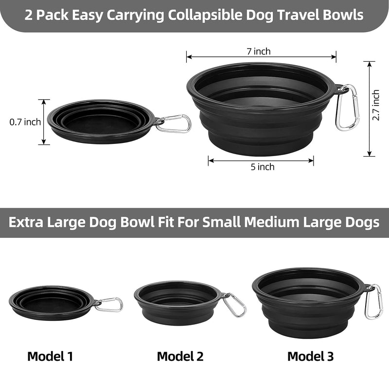 Kytely Large Collapsible Dog Bowls 2 Pack, 34oz Foldable Dog Travel Bowl, Portable Dog Water Food Bowl with Carabiner, Pet Cat Feeding Cup Dish for Traveling, Walking, Parking Black & Black - PawsPlanet Australia