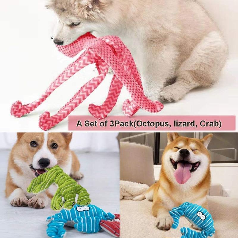 Dog Squeaky Toy Dog Soft Toy Plush Dog Toy, Octopus Tough Dog Toys with Crinkle Paper for Small Medium and Large Dog Playing (3PCS) - PawsPlanet Australia