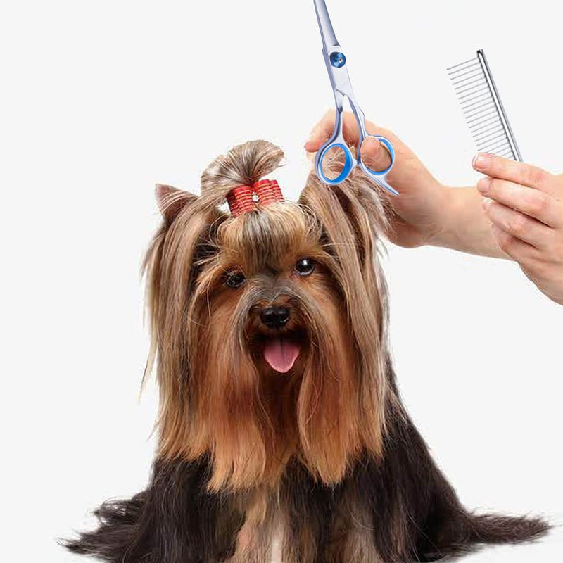 melebellot Pet Grooming Scissors and Grooming Combs, Grooming Scissors for Dogs, Cat Grooming Scissors, Dog Grooming Scissors, with Round Safety Tip, Stainless Steel Pet Grooming Tool for Home (Silver) - PawsPlanet Australia