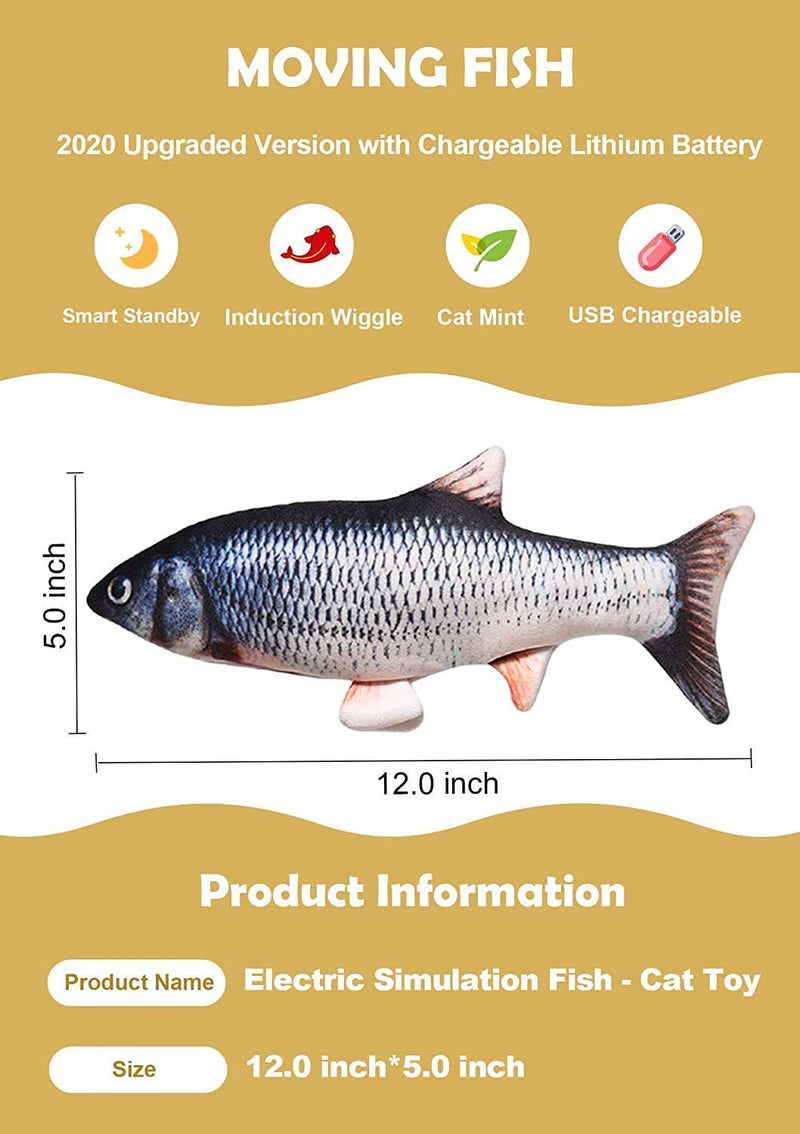 Karpo Catnip Electric Realistic Simulation Toy Fish,Plush Wagging Interactive Pets Chewing Biting Kicking Pillow Fish for Cat Kitten Funny Cute Doll for Teeth Cleaning with USB Rechargeable - PawsPlanet Australia