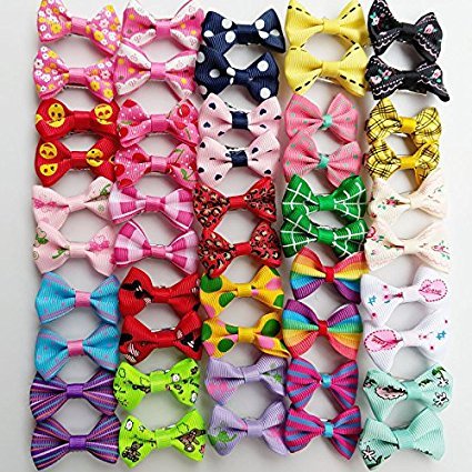 Chenkou Craft 50pcs/25pairs New Dog Hair Bows Clips Small Pet Grooming Products Mix Colors Varies Patterns Pet Hair Bows Dog Accessories - PawsPlanet Australia
