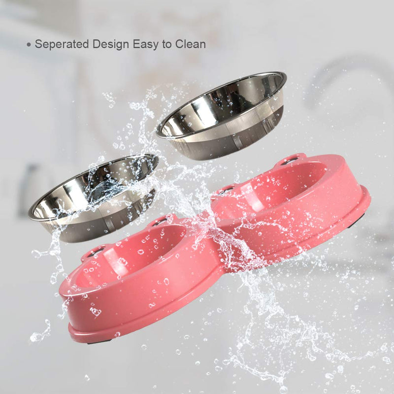 [Australia] - AIFEIERH Durable Stainless Steel Dog Bowl Food Water Feeder Non-Slip Design Resistant Silicone Mat Non Slip Design Prevent Slipping for Little Size Dogs/Cats Like Chihuahua/Bulldog/Poodle and More Pink 