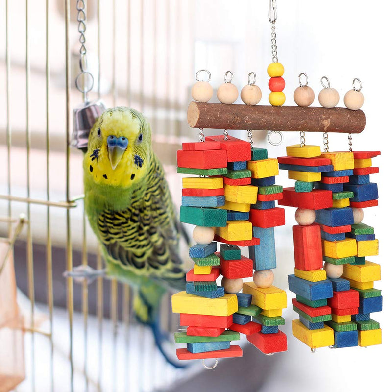 Tnfeeon Large Wooden Pet Bird Swing Toy, Colorful Blocks Parrot Cage Chewing Toys Hanging Climbing Toy for Medium and Small Parrots Birds - PawsPlanet Australia