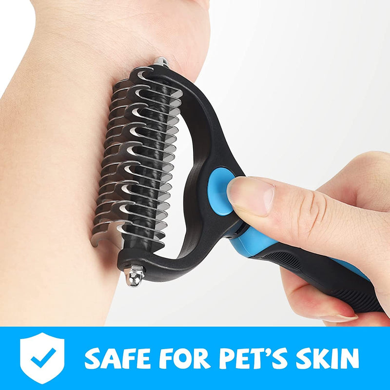 Dog Brush Cat Brush, 2 Sided Undercoat Rake for Cats and Dogs, Safe Hair Removal Comb for Easily Removing Mats and Tangles Blue - PawsPlanet Australia