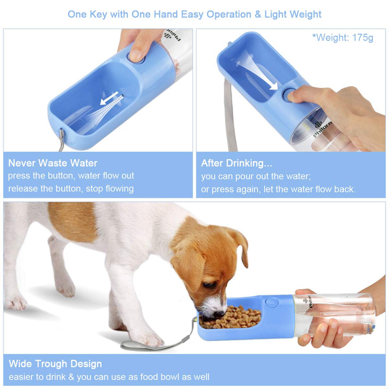 PHILORN Dog Water Bottle for Walking [420ml·14oz], Food Grade BPA free 100% Leakproof Portable Pet Travel Drink Cup, Outdoor Puppy Water Dispenser with Drinking Feeder, One-button Operation (Blue) Blue - PawsPlanet Australia