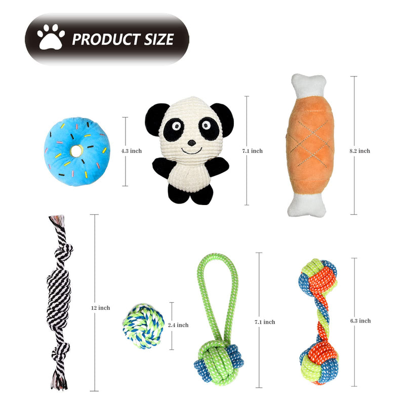 HZMPDSY Dog Chew Toys, 7 Pack Squeaky Dog Toys, Puppy Rope Chew Toys, Cute Puppy Toys with Panda, Ropes Chew Toys for Small Dogs, Durable, Safe and Non-Toxic - PawsPlanet Australia