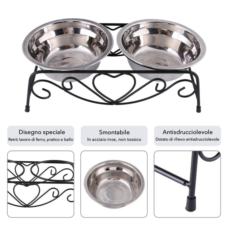 [Australia] - AUNMAS Stainless Steel Pet Bowls Double Dog Cat Food Water Bowls Feeder Dishes Shelf Stand Feeding Supplies 