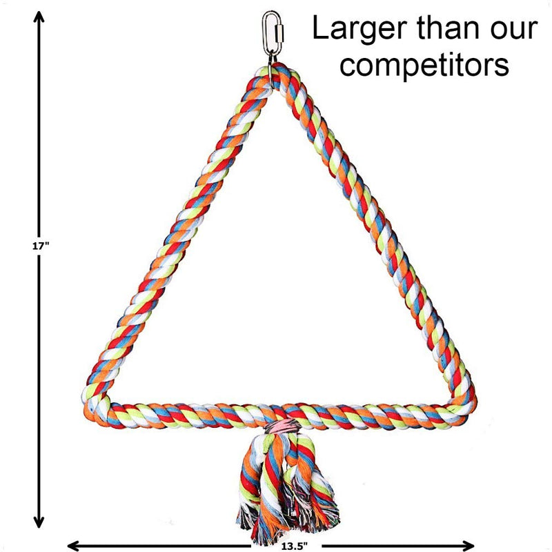 [Australia] - Spoiled Pet Large Triangle Cotton Bird Rope Swing Perch - Made with All Natural Materials - Safe to Climb and Chew - Great for African Grey Parrots, Cockatiels, Parakeets, and Cockatoos 