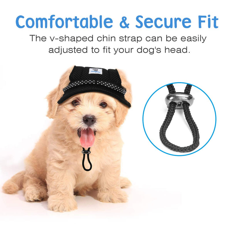 VavoPaw Round Brim Princess Pet Cap,Dog Visor Hat Breathable Sun Protection Cat Outdoor Cap with Ear Holes and Adjustable Chin Strap Small Black - PawsPlanet Australia