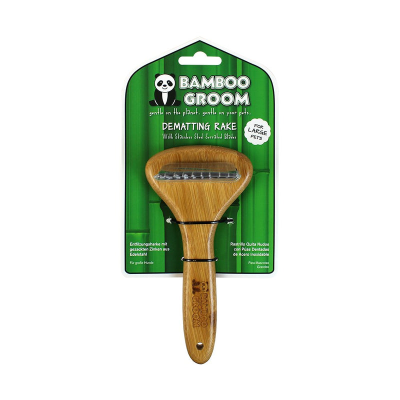 [Australia] - Bamboo Groom Dematting Rake with Stainless Steel Serrated Blades for Pets Large 