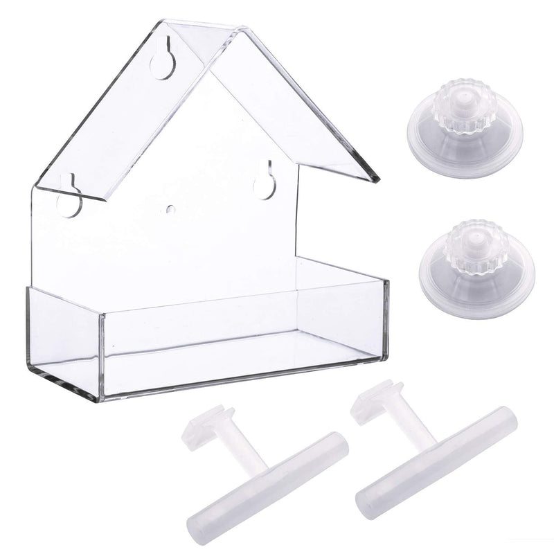 Extra Strong Suction Sups Window Bird Feeder. with Drainage Holes. Windowsill Birdfeeders for Small Birds only. LIANGPIN Acrylic Clear House Shape Design - PawsPlanet Australia