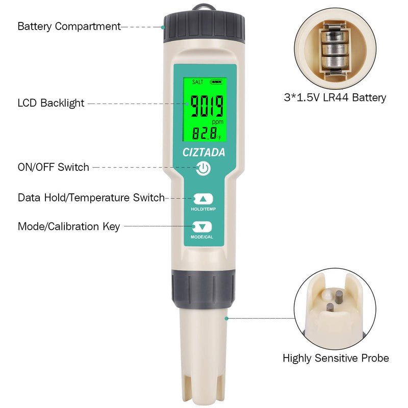 [Australia] - Digital Salinity Tester for Salt Water - Aquarium Salinity Meter with ATC, IP67 Waterproof, 0-200 PPT Large Range Multi-Parameter Tester for Seawater, Fish Tank, Hydroponics 