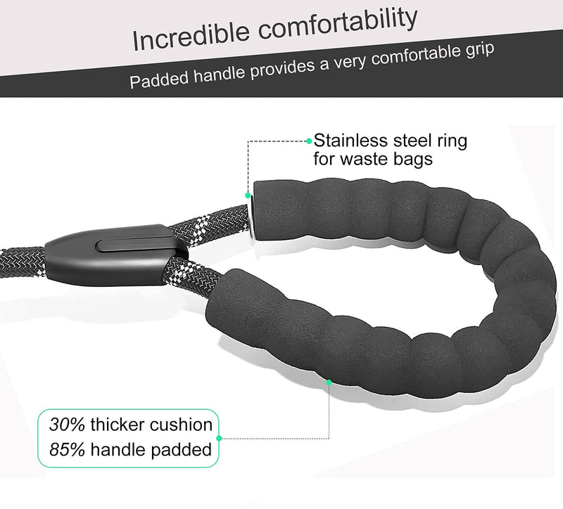 HTIAITH 5 FT Heavy Duty Rope Leash with Comfortable Padded Handle and Highly Reflective Threads, Strong Dog Leash for Small Medium and Large Dogs (5FTx1/2‘’)(Black) Black - PawsPlanet Australia