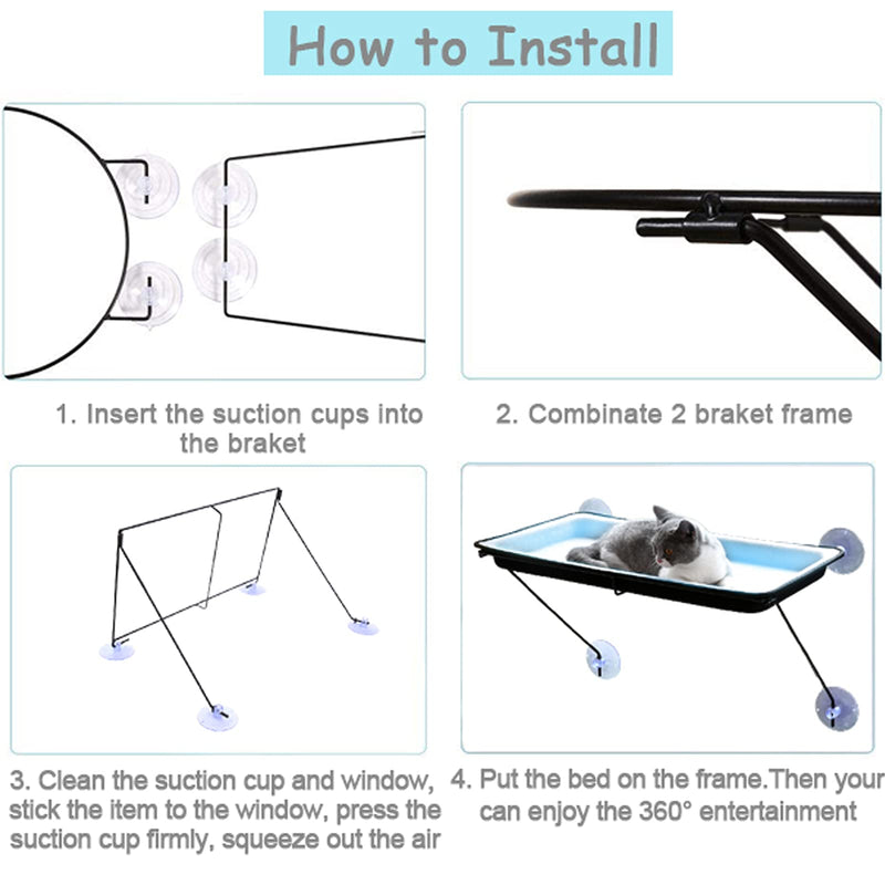 Cat Window Perch, Cat Hammock Window Seat, Space Saving Window Mounted Cat Bed with Durable Heavy Duty 4 Suction Cups Holds up to 33 lbs Cat Blue - PawsPlanet Australia