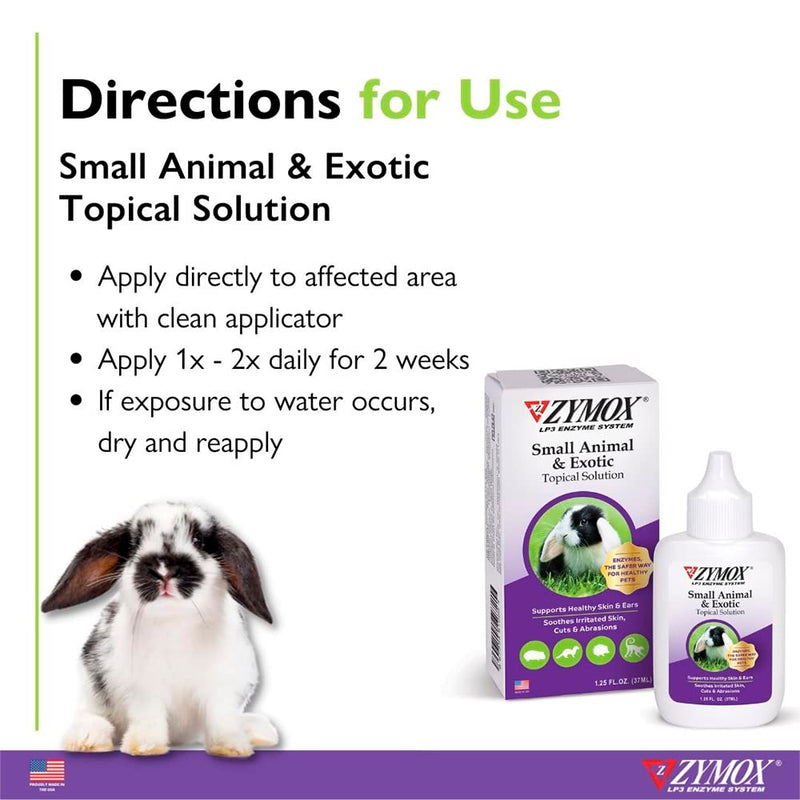 Zymox Small Animal & Exotic Topical Solution, 1.25 oz. – Supports Healthy Skin & Ears for Dog, Cat, Rabbit, Guinea Pig, Ferret, Hamster, Chinchilla, Monkey - PawsPlanet Australia