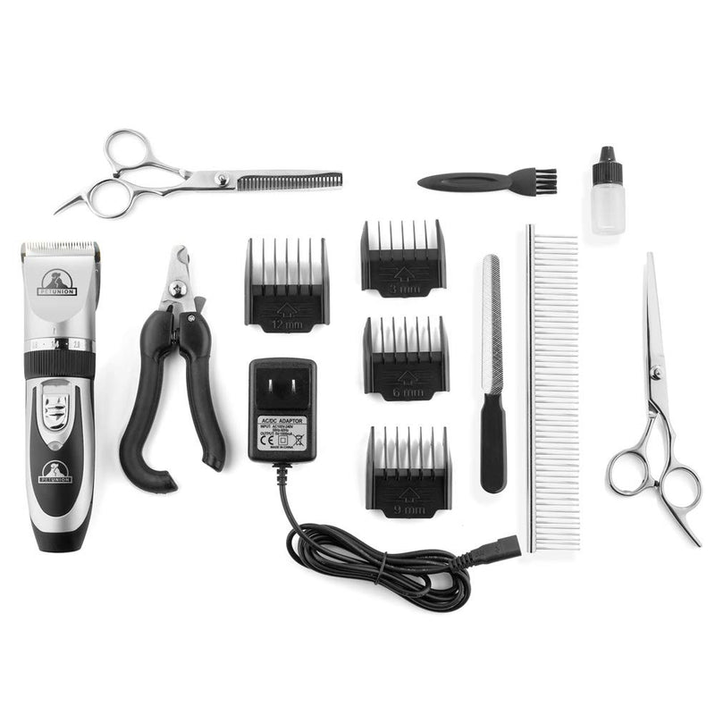 [Australia] - Pet Union Professional Dog Grooming Kit - Rechargeable, Cordless Pet Grooming Clippers & Complete Set of Dog Grooming Tools. Low Noise & Suitable for Dogs, Cats and Other Pets Chrome 