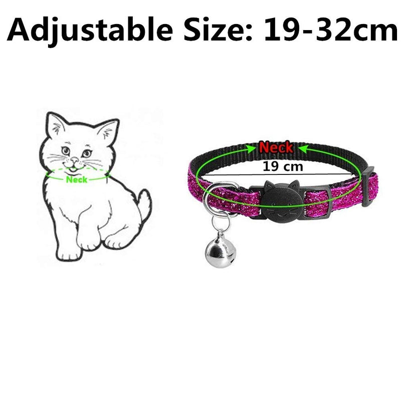 NA 8 Pcs Quick Release Cat Collars Soft Cat Collars With Bell Glitter Safe Breakaway Kitten Collar Adjustable 19-32cm - PawsPlanet Australia