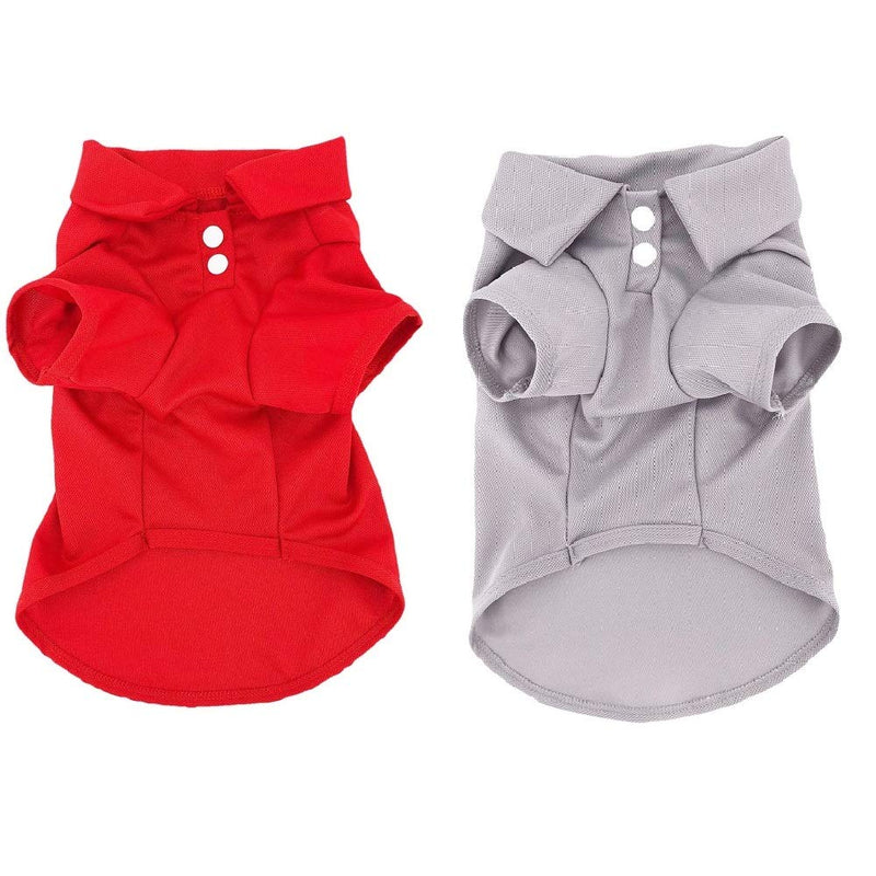 Pack of 2 Colors Dog Polo Shirt Cute Puppy Cat T-Shirt Solid Clothes Apparel for Small Pet S: Length - 12" RED and GREY - PawsPlanet Australia